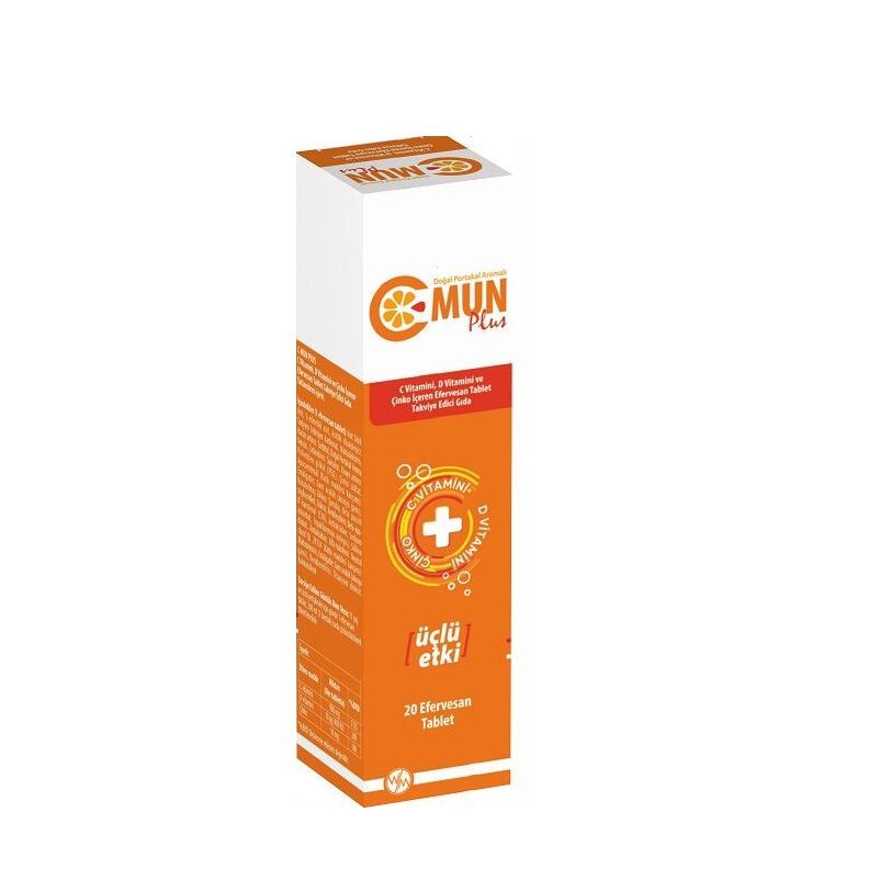 C Mun Plus C Vitamin, D Vitamini ve Çinko içeren 20 Efervesan Tablet