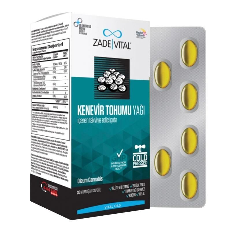 Zade Vital Kenevir Yağı 1000 mg Bilister 30 kapsül