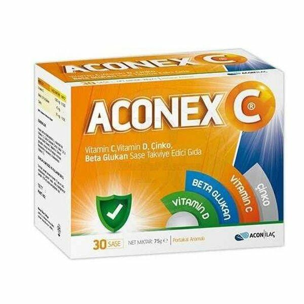 Aconex C Vitamin, Vitamin C, Vitamin D, Çinko, Beta Glukan içerikli 30 Saşe