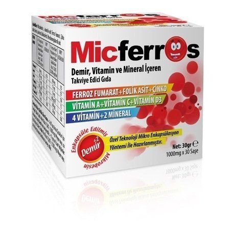 Micferros Demir, Vitamin ve Mineral içerikli 30 Saşe