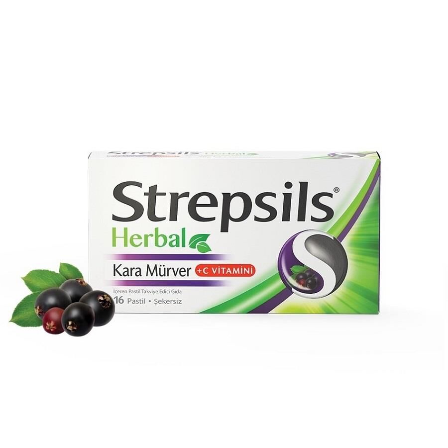 Strepsils Herbal Kara Mürver Pastil 16 lık Şekersiz