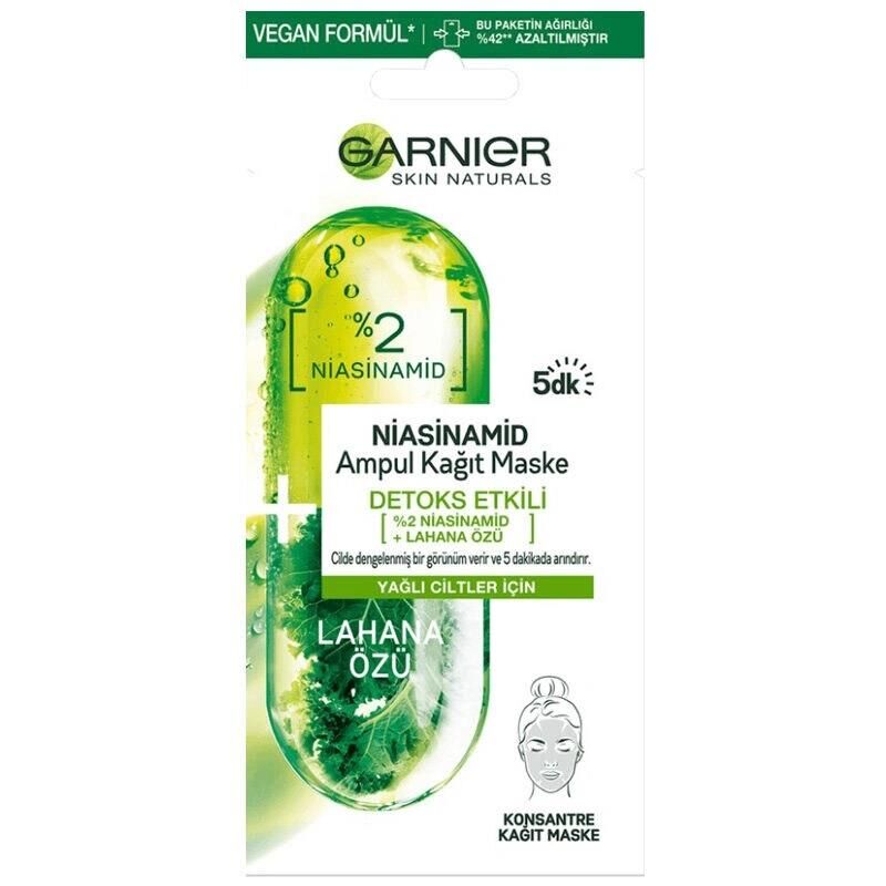 Garnier Ampul Niasinamid Lahana Kağıt Yüz Maskesi 15 g