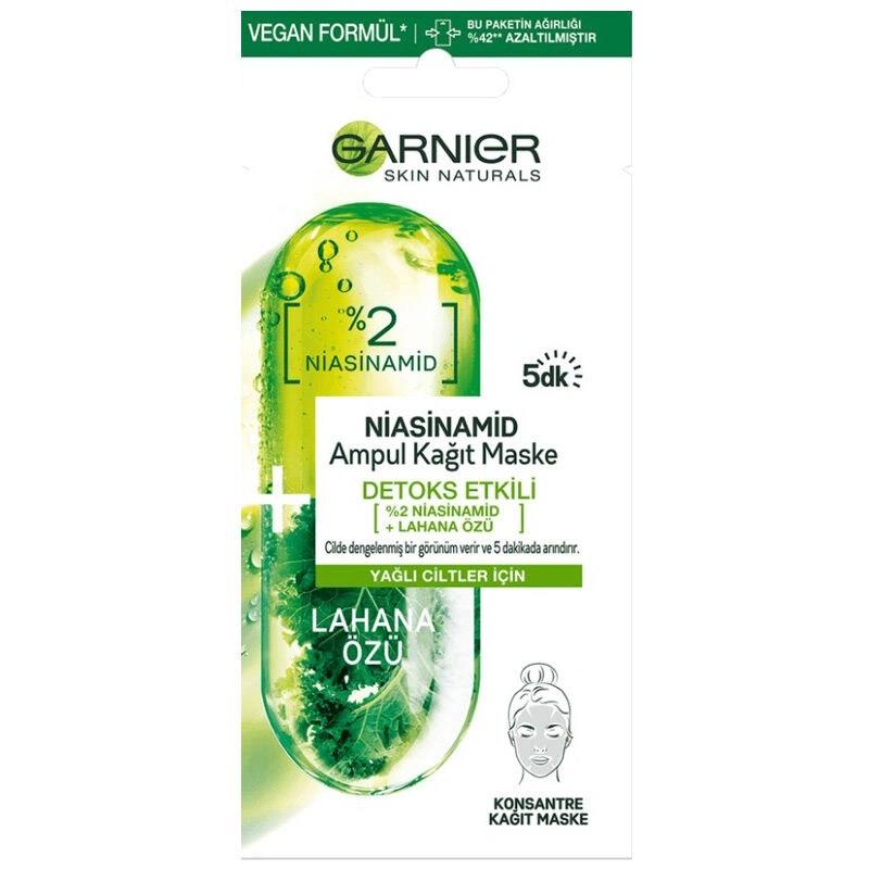 Garnier Ampul Niasinamid Lahana Kağıt Yüz Maskesi 15 g