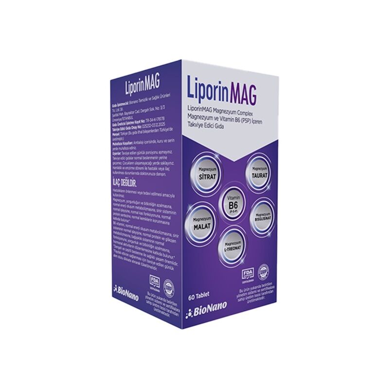 Liporin Mag Magnezyum Complex ve Vitamin B6 60 Tablet
