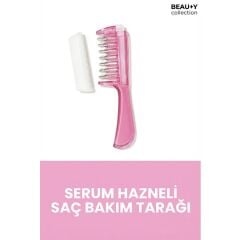 Beauty Collection Serumia Metal Uçlu Hazneli Saç Dibi Serum ve Bakım Yağı Uygulama Tarağı Pembe