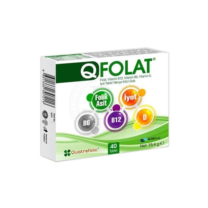 QFolat Vitamin B12 B6 D İyot 40 Tablet