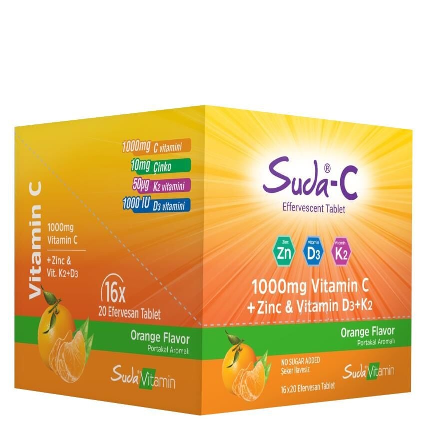 Suda C Vitamin C Vitamin D3 K2 Çinko 20 Efervsan Tablet Orange