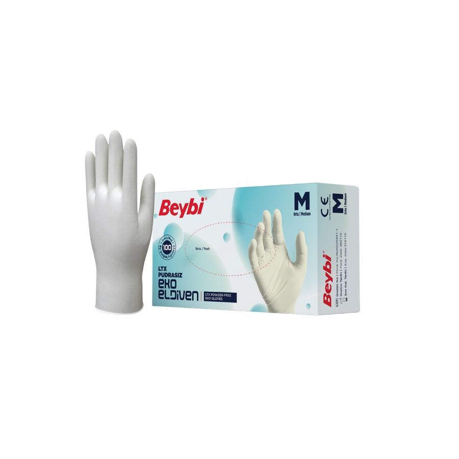 Beybi Latex Pudrasız Eko Muayene Eldiveni 100'Lük (M)