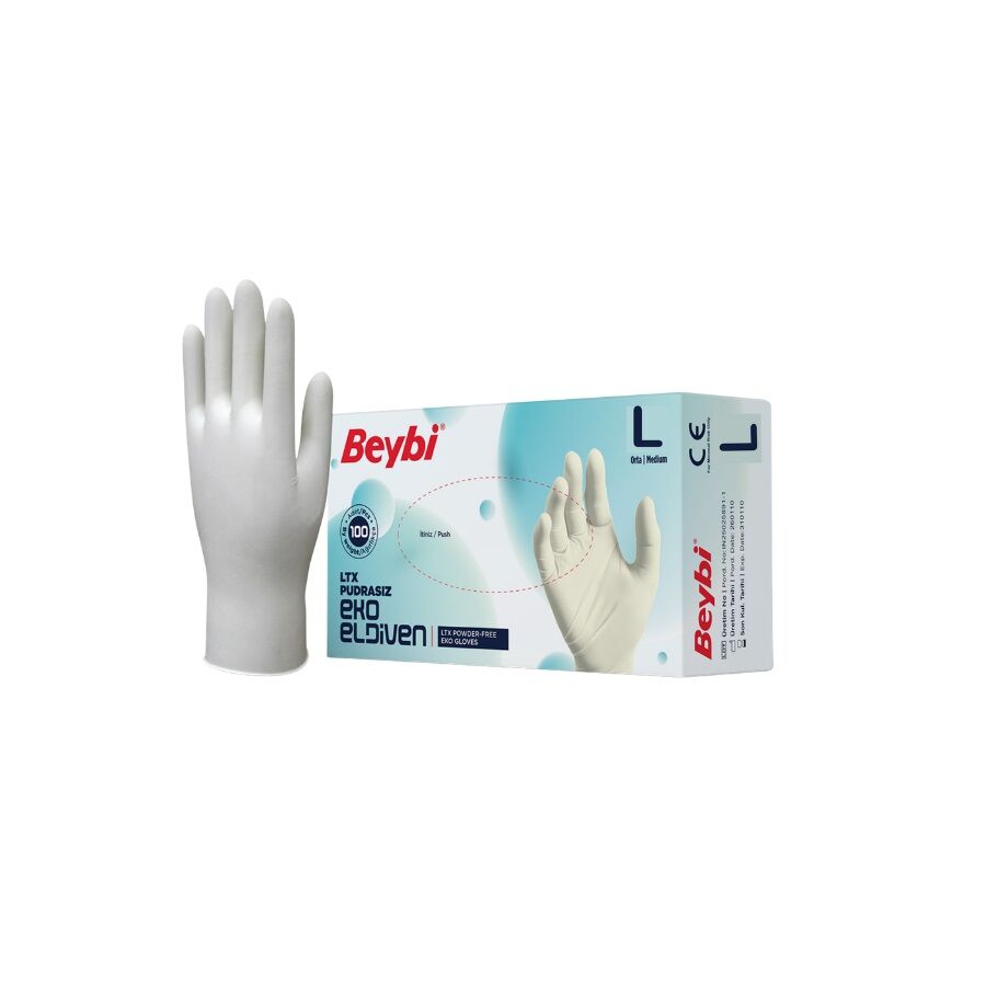 Beybi Latex Pudrasız Eko Muayene Eldiveni 100'Lük (L)