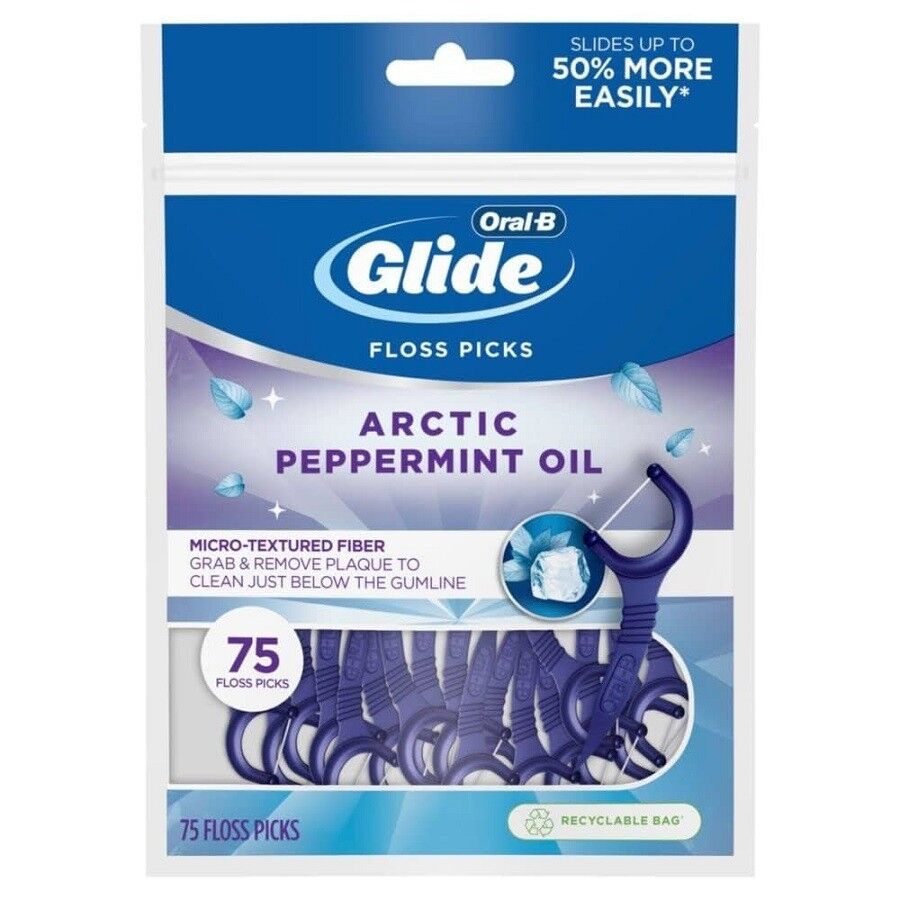 Oral-B Glide Arctic Peppermint Oil Dental Floss Picks, Mint 75 Adet
