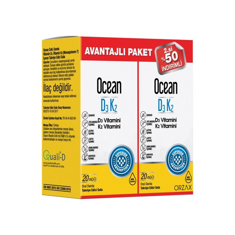 Ocean D3 K2 Damla 2x20 ml (2.Sİ %50 İNDİRİMLİ)