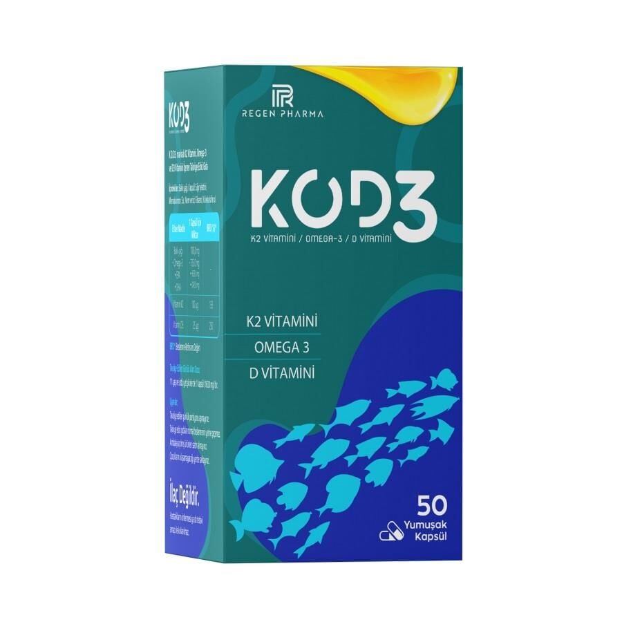 KOD3 K2 Vitamini Omega3 D3 Vitamini içeren 50 Kapsül