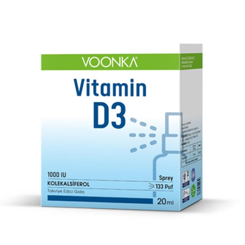 Voonka Vitamin D3 MCT içeren 1000İÜ 20ml Sprey/Damla