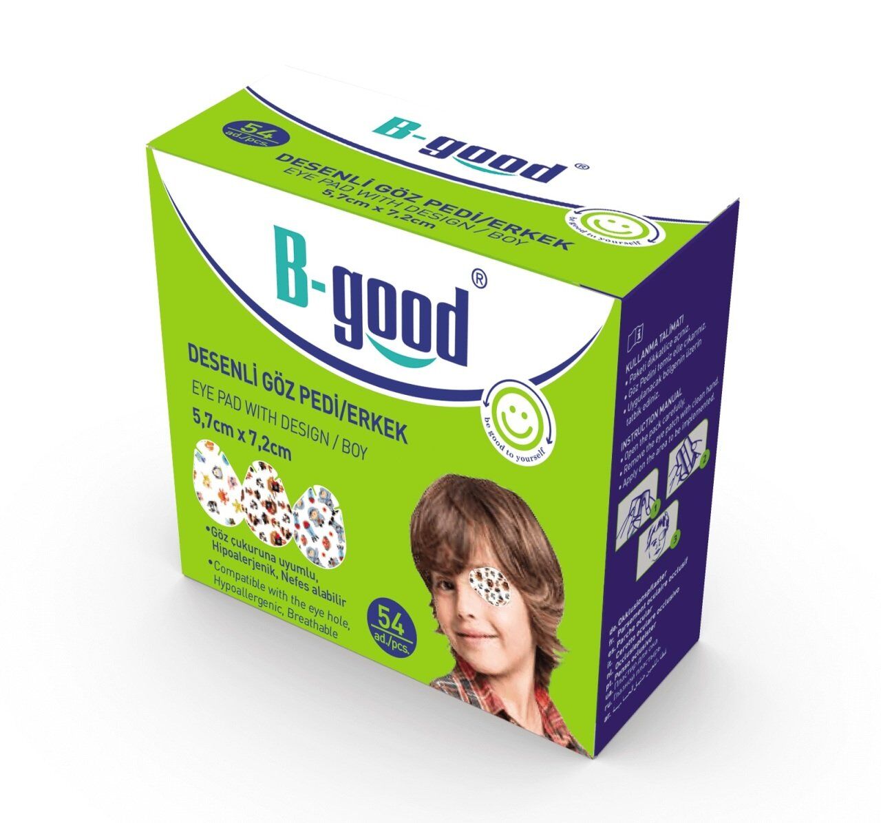 BGood Desenli Göz Pedi – Erkek 5,7cm x 7,2cm (54 Adet)