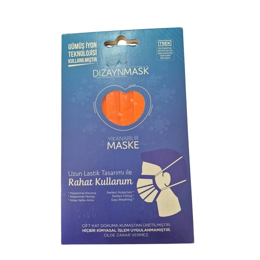 Dizaynmask Gümüş İyonlu Yıkanabilir Maske Turuncu - L