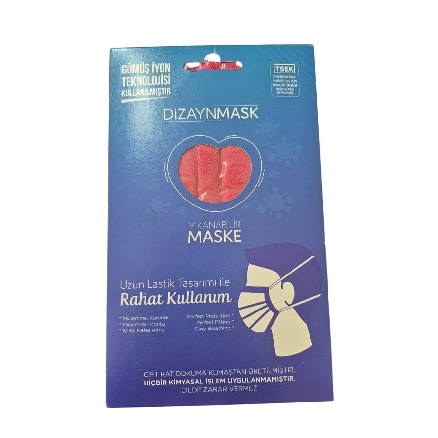 Dizaynmmask Gümüş İyonlu Yıkanabilir Maske Pembe - L