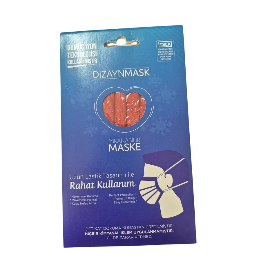 Dizaynmask Gümüş İyonlu Yıkanabilir Maske KIRMIZI - L