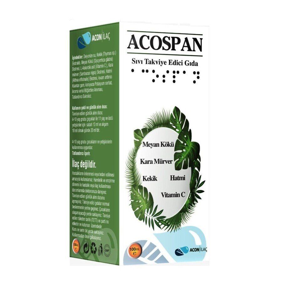 Acospan Meyan Kökü, Kara Mürver, Kekik, Hatmi ve Vitamin C İçeren Şurup 100ml