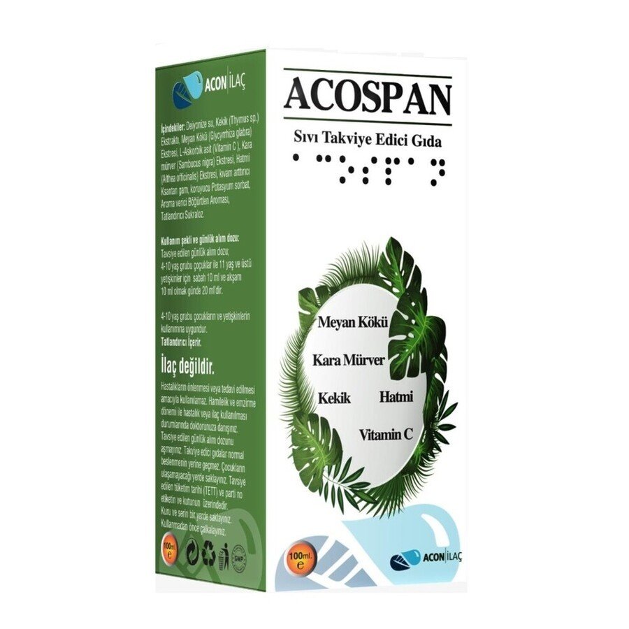 Acospan Meyan Kökü, Kara Mürver, Kekik, Hatmi ve Vitamin C İçeren Şurup 100ml