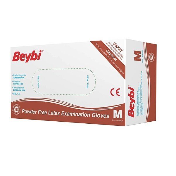 Beybi Latex Muayene Eldiveni Pudrasız Medium 100'lü Paket