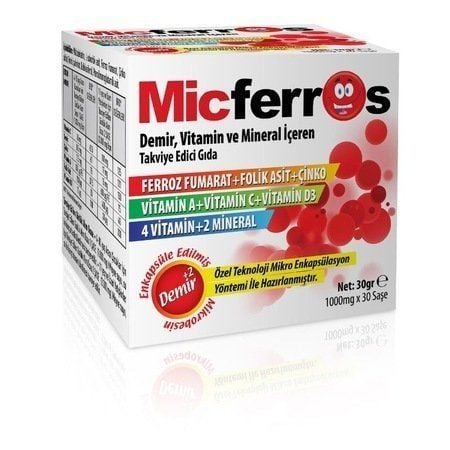 Micferros Demir, Vitamin ve Mineral içerikli 30 Saşe