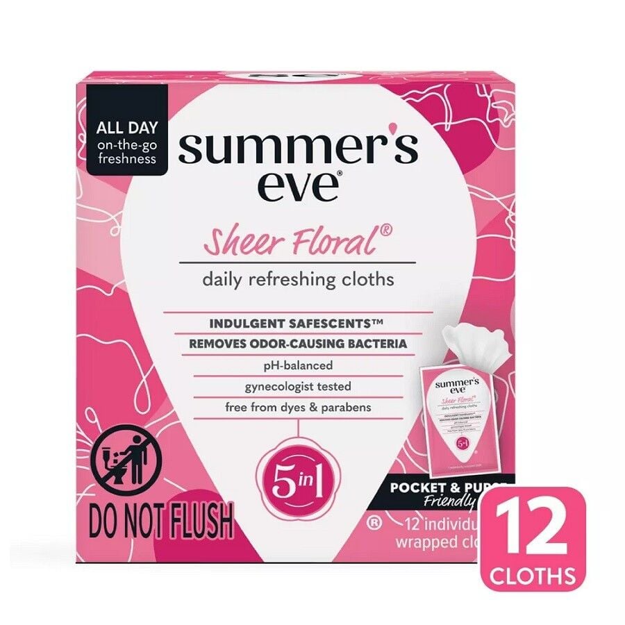 Summer's Eve Sheer Floral 5-in-1 Feminine Wipes 12li