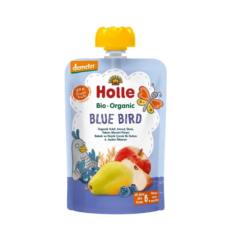 Holle Organik Blue Bird - Yulaf, Armut, Elma, Yaban Mersini Püresi