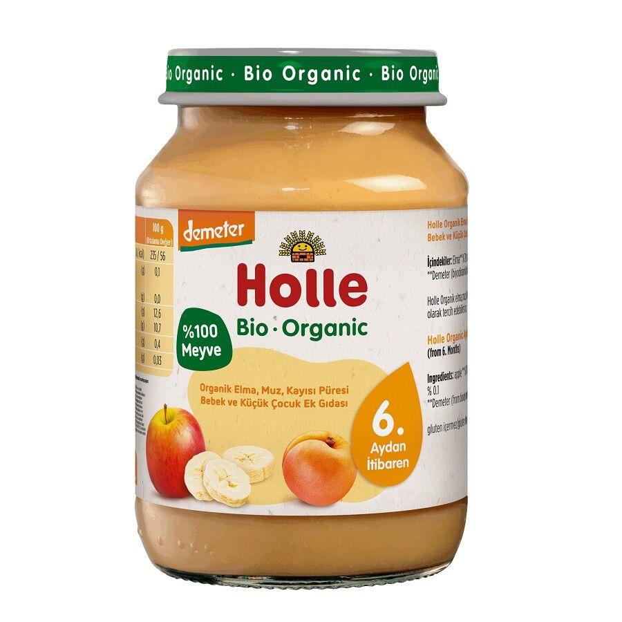 Holle Organik Elma, Muz, Kayısı Püresi 190 gr