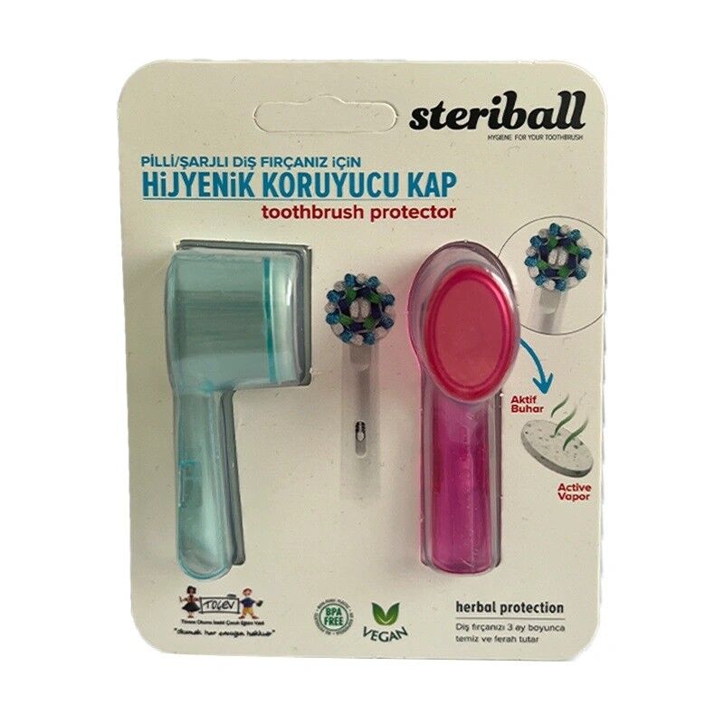 Steriball Hijyenik Diş Fırçası Kabı Şeffaf-Pembe 2li