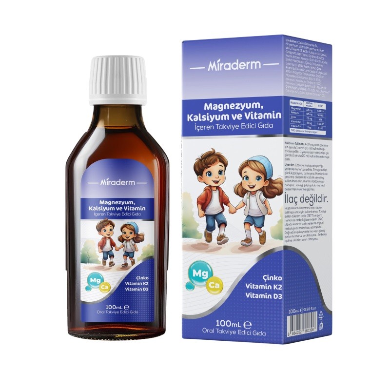 Miraderm Magnezyum Kalsiyum ve Vitamin Sıvı 100ml